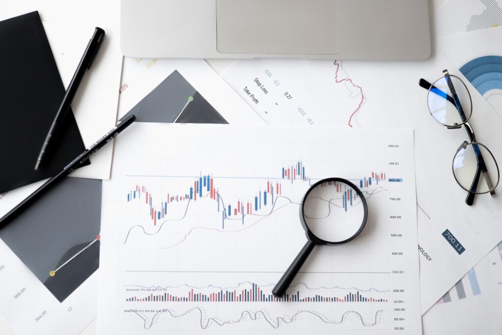 A set of accounting indicators with a magnifying glass