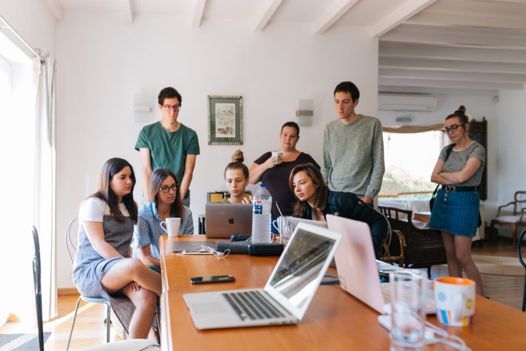 A team working together in a vibrant workplace